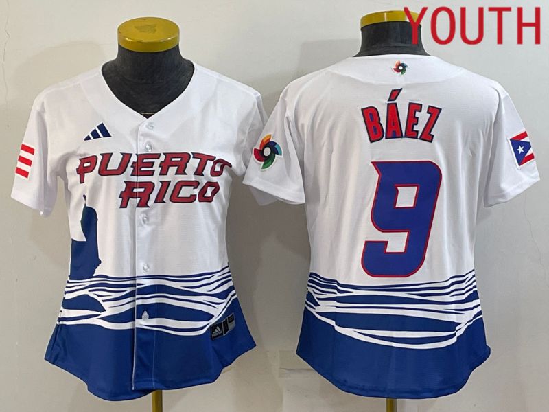 Youth 2023 World Cub Puerto Rico #9 Baez White MLB Jersey8